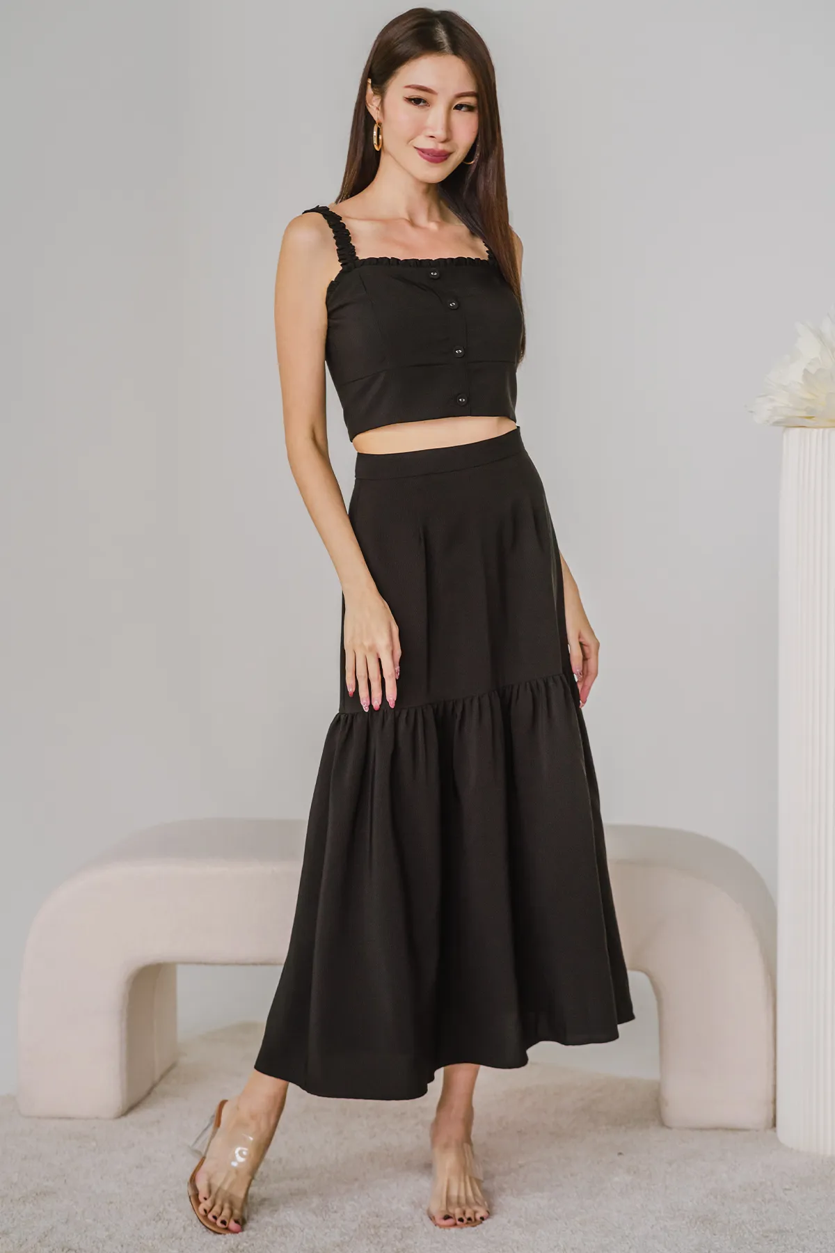 Secret Garden Midi Skirt (Black)