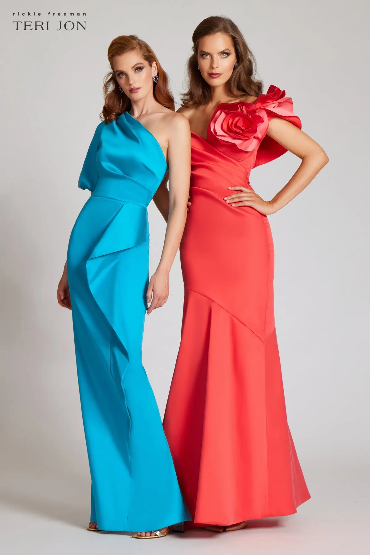 Stretch Gazar Off the Shoulder Side Drape Gown