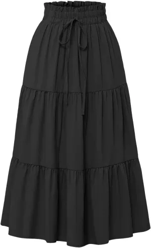 Summer Dresses for Women 2025 Tiered Maxi Skirt for Women Casual Comfy High Waisted Vacation A-Line Flowy Long Skirts