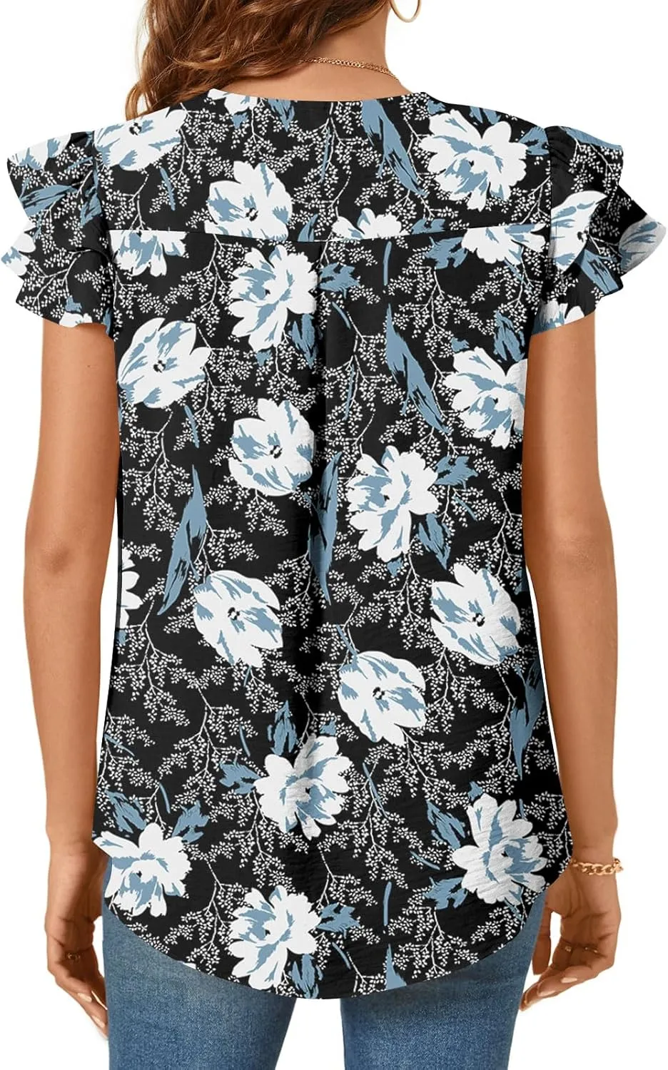 TAOHUADAO Womens Summer Casual Tops Double Layered Short Sleeve T-Shirts V Neck Business Dressy Blouse