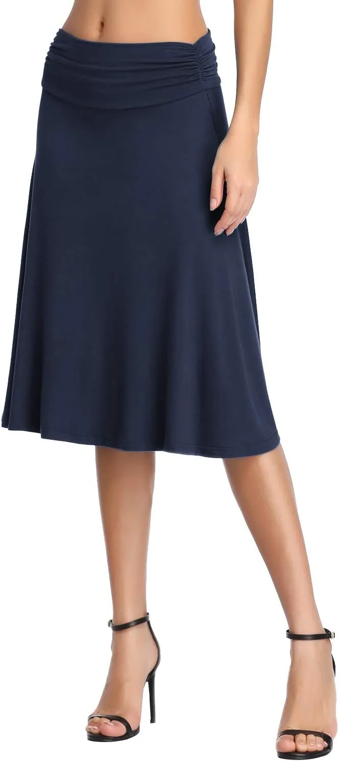 Urban CoCo Women's Ruched High Waist Knee Length Jersey A-Line Stretchy Flared Casual Skirt
