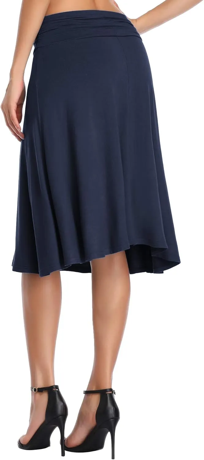 Urban CoCo Women's Ruched High Waist Knee Length Jersey A-Line Stretchy Flared Casual Skirt