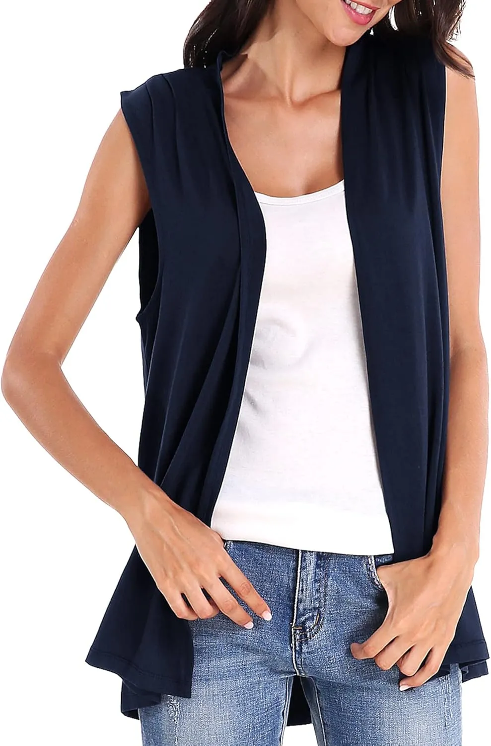 Urban CoCo Women's Sleeveless Cardigan Open Front Vest Lightweight Cool Coat