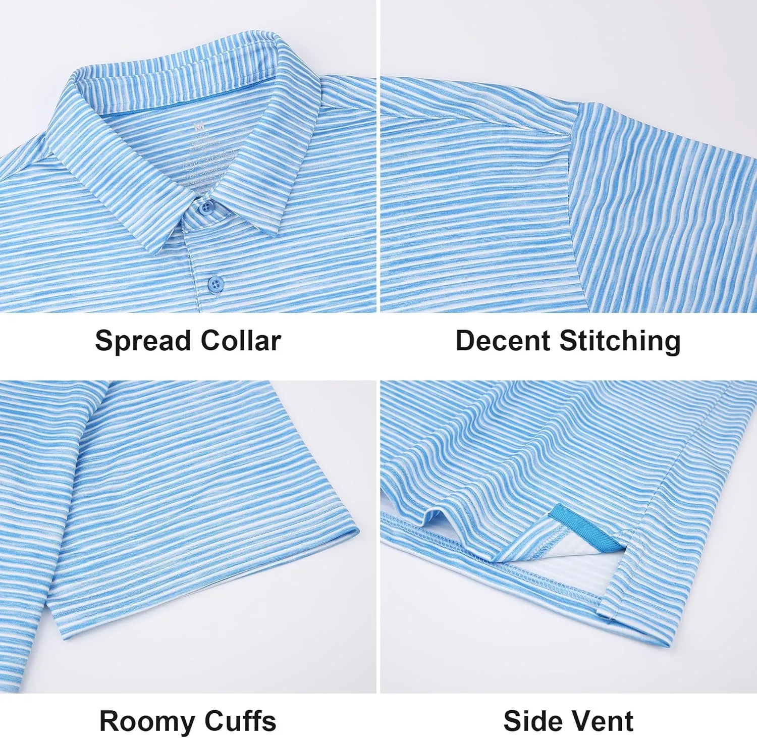WARHORSEE Mens Golf Shirt Short Sleeve Striped Golf Polo Shirts for Men Moisture Wicking Performance Dry Fit Polo Shirts