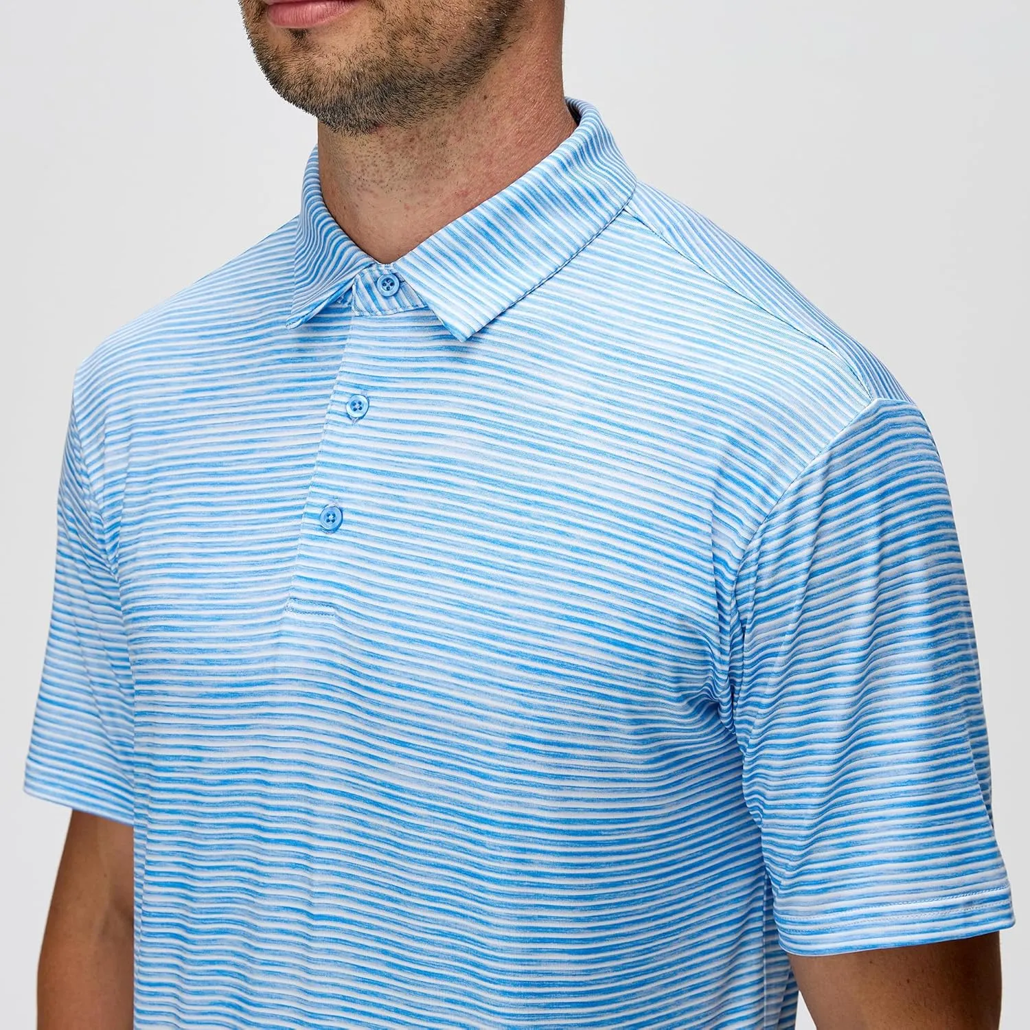 WARHORSEE Mens Golf Shirt Short Sleeve Striped Golf Polo Shirts for Men Moisture Wicking Performance Dry Fit Polo Shirts