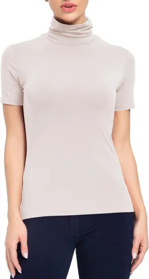 Women's Mock Turtleneck Top Short Sleeve Lightweight Active T-Shirt (S-XXL)