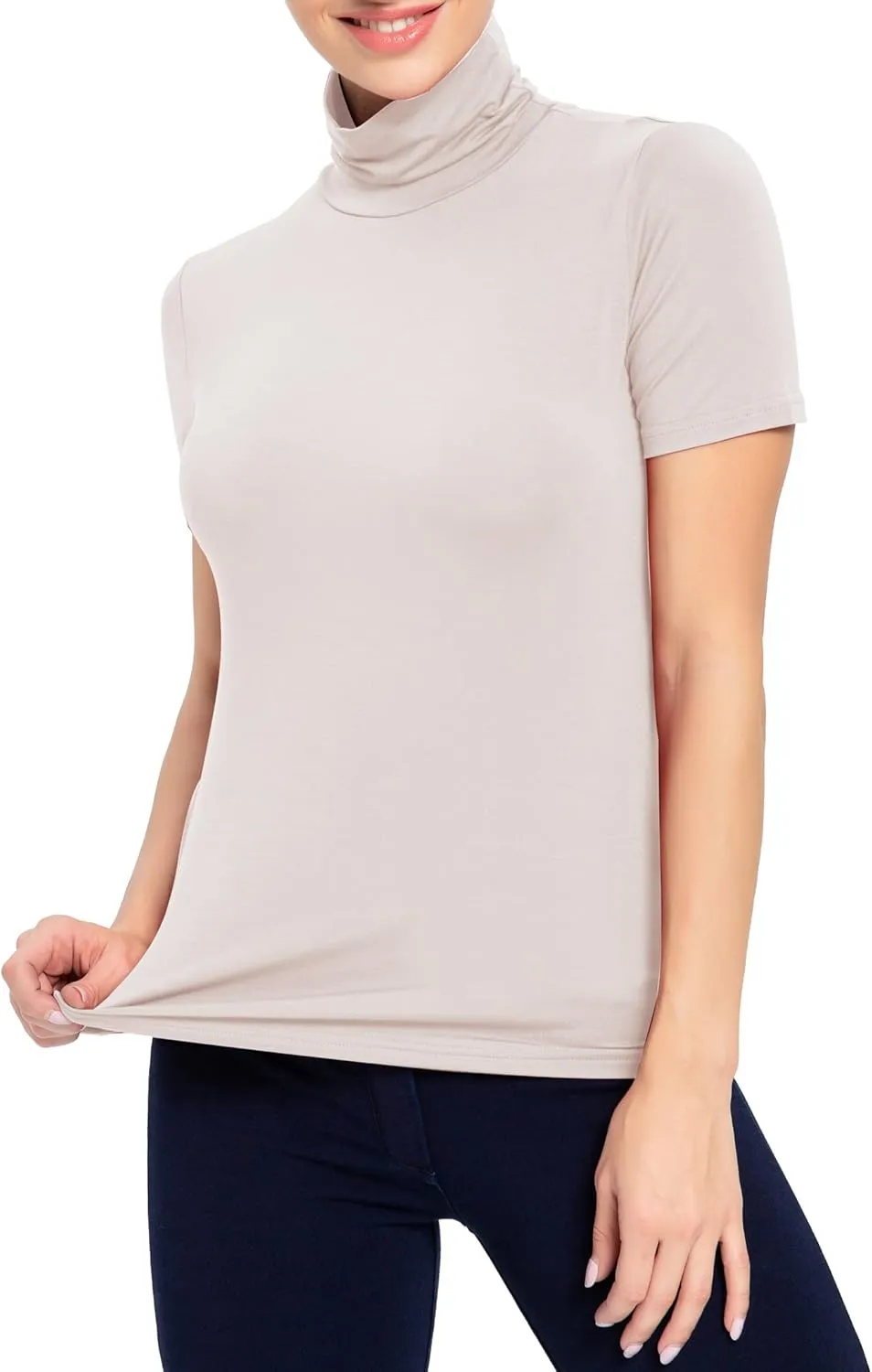 Women's Mock Turtleneck Top Short Sleeve Lightweight Active T-Shirt (S-XXL)