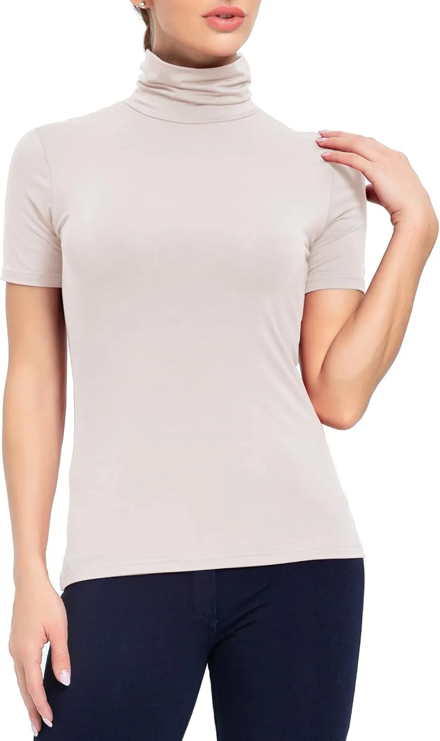 Women's Mock Turtleneck Top Short Sleeve Lightweight Active T-Shirt (S-XXL)