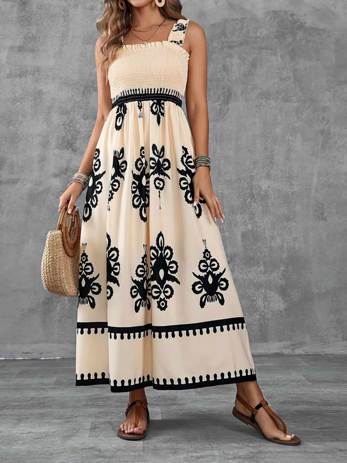 Womens Square Neck Boho Maxi Dress Casual Long Spring Summer Dresses Sundresses for Women Beach Vacation 2025