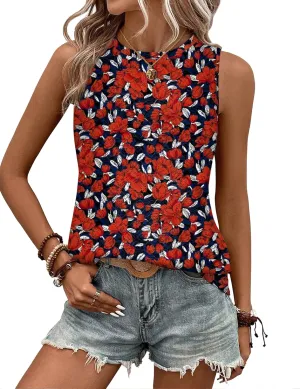 Zeagoo Tank Tops for Women Sleeveless Eyelet Shirts High Neck Cute Summer Top Loose Fit S-XXL