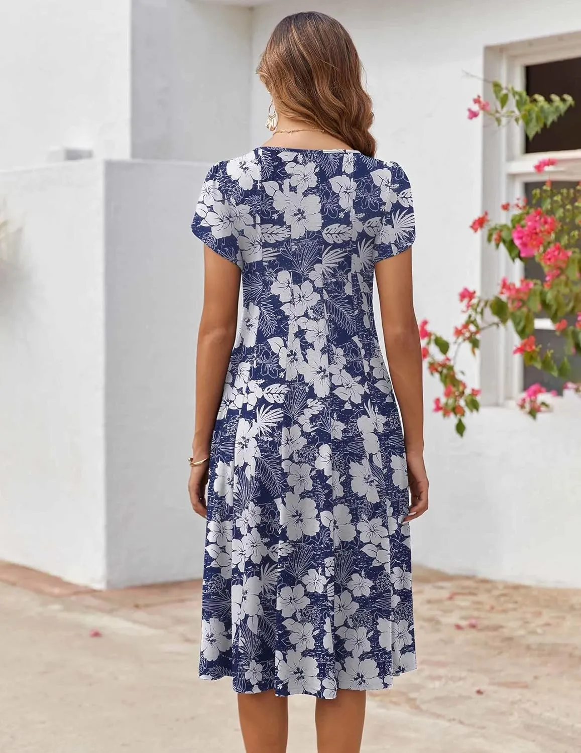 Zeagoo Womens Casual Dresses for Summer Short Sleeve Flare Midi Dress Loose Flowy Beach Sundress