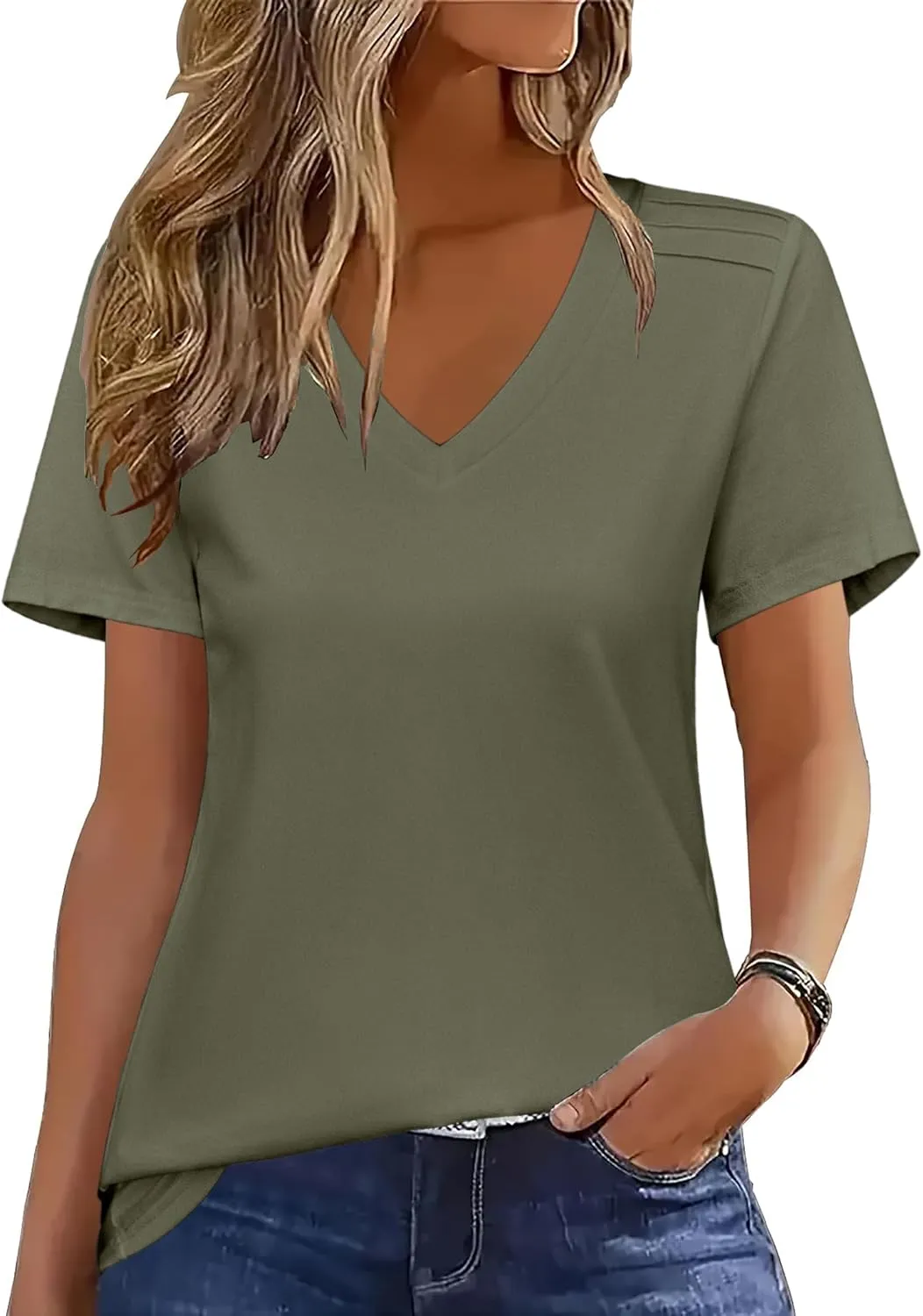 Zeagoo Womens Short Sleeve Shirts for Summer Casual V-Neck Blouse Shirts 2025 Dressy Tops with Pleats