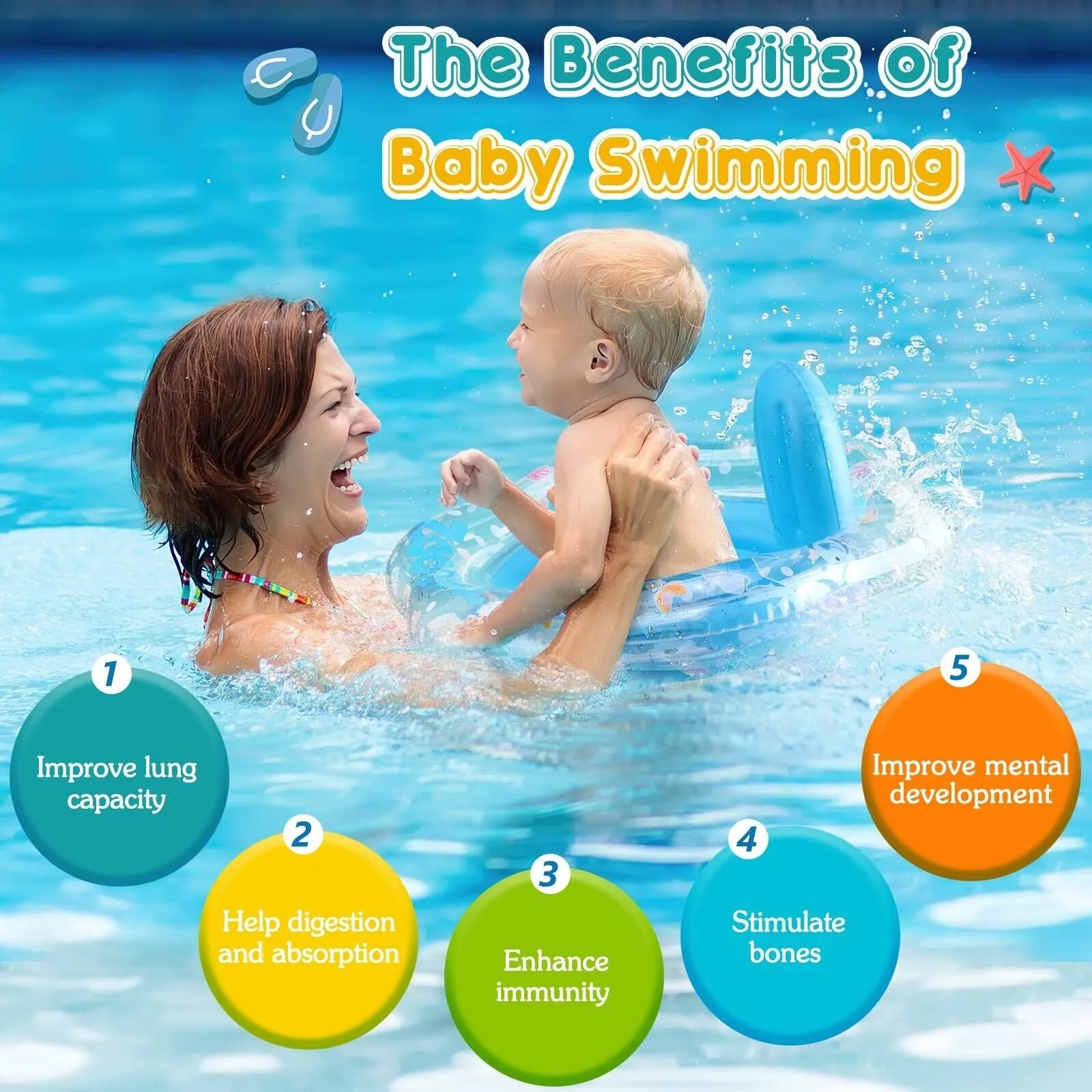 Zooawa Baby Swimming Float, Baby Floats for Pool with Safety Seat